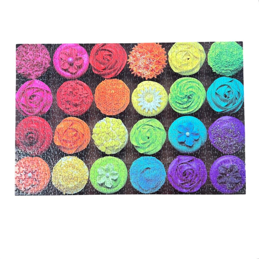 Rainbow Multicolor Cupcakes 1000 Piece Jigsaw Puzzle *COMPLETE*